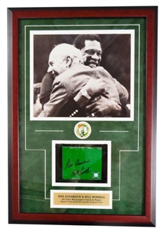 Large Framed Bill Russell & Red Auerbach Dual Signed Piece Of Boston Garden Parque Floor